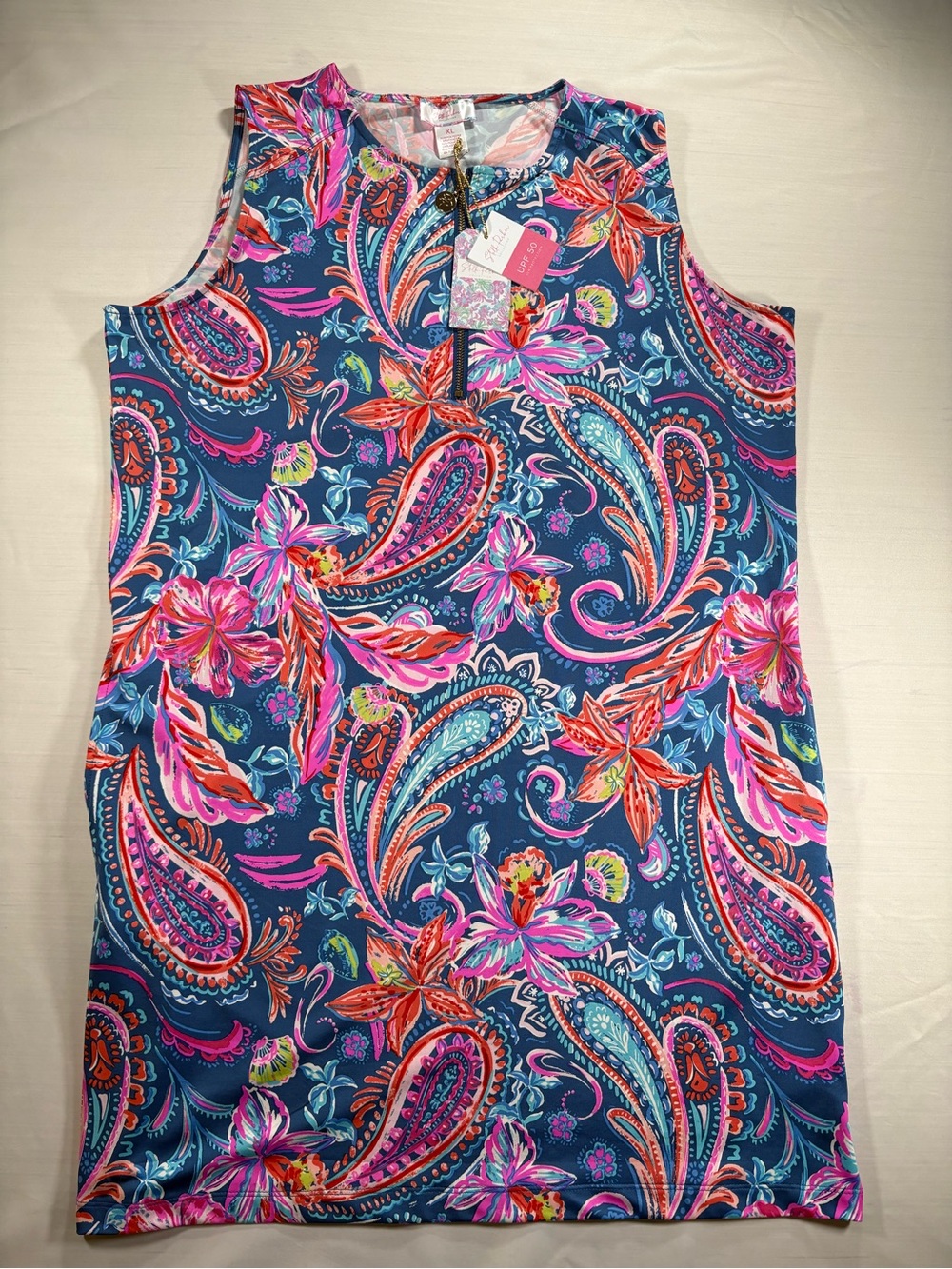 NWT Stella Parker Womens XL Sleeveless Dress UPF 50 Paisley Floral Zip Neck